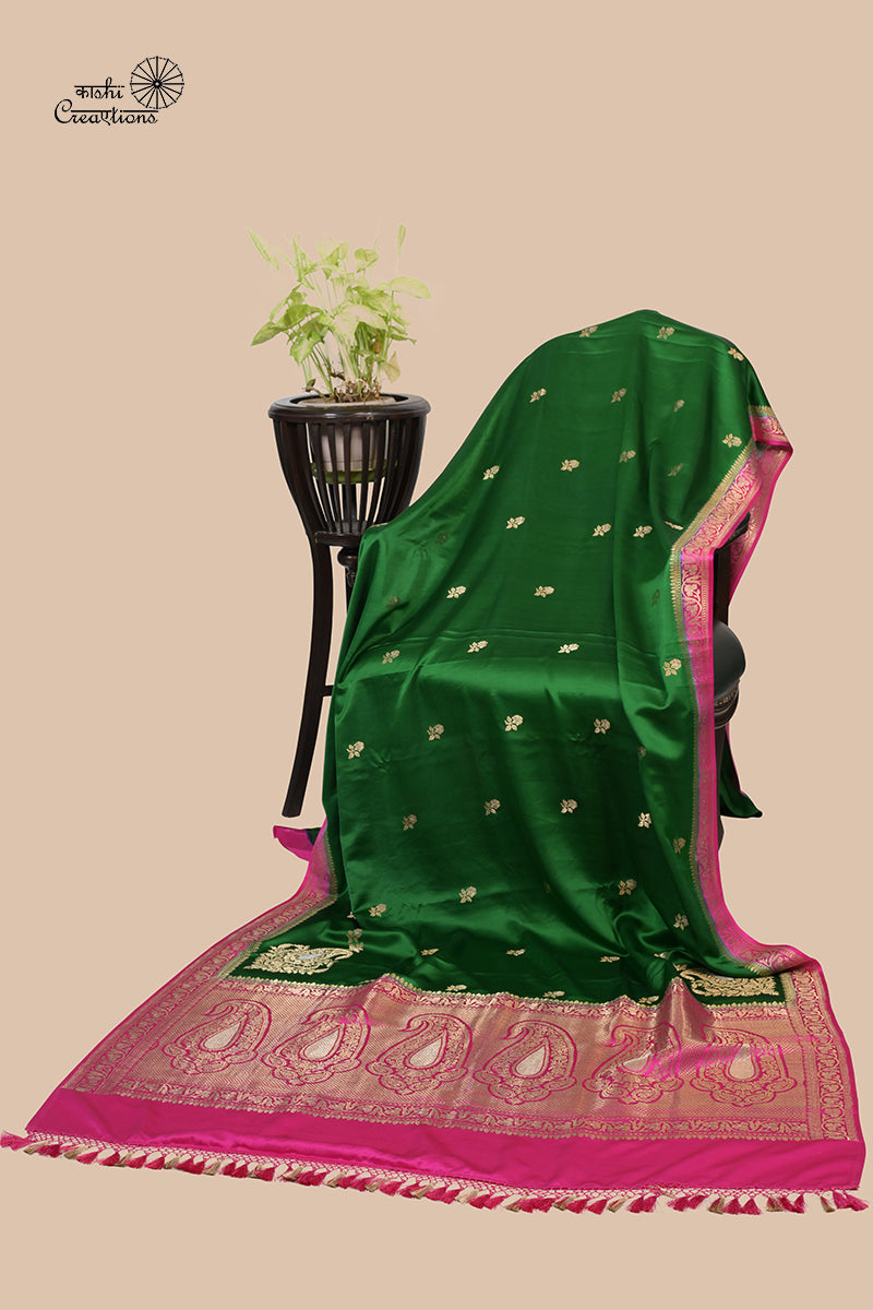 Green Pink Pure Mashru Silk Handwoven Banarasi Saree