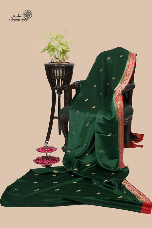 Green Red Pure Mashru Silk Handwoven Banarasi Saree