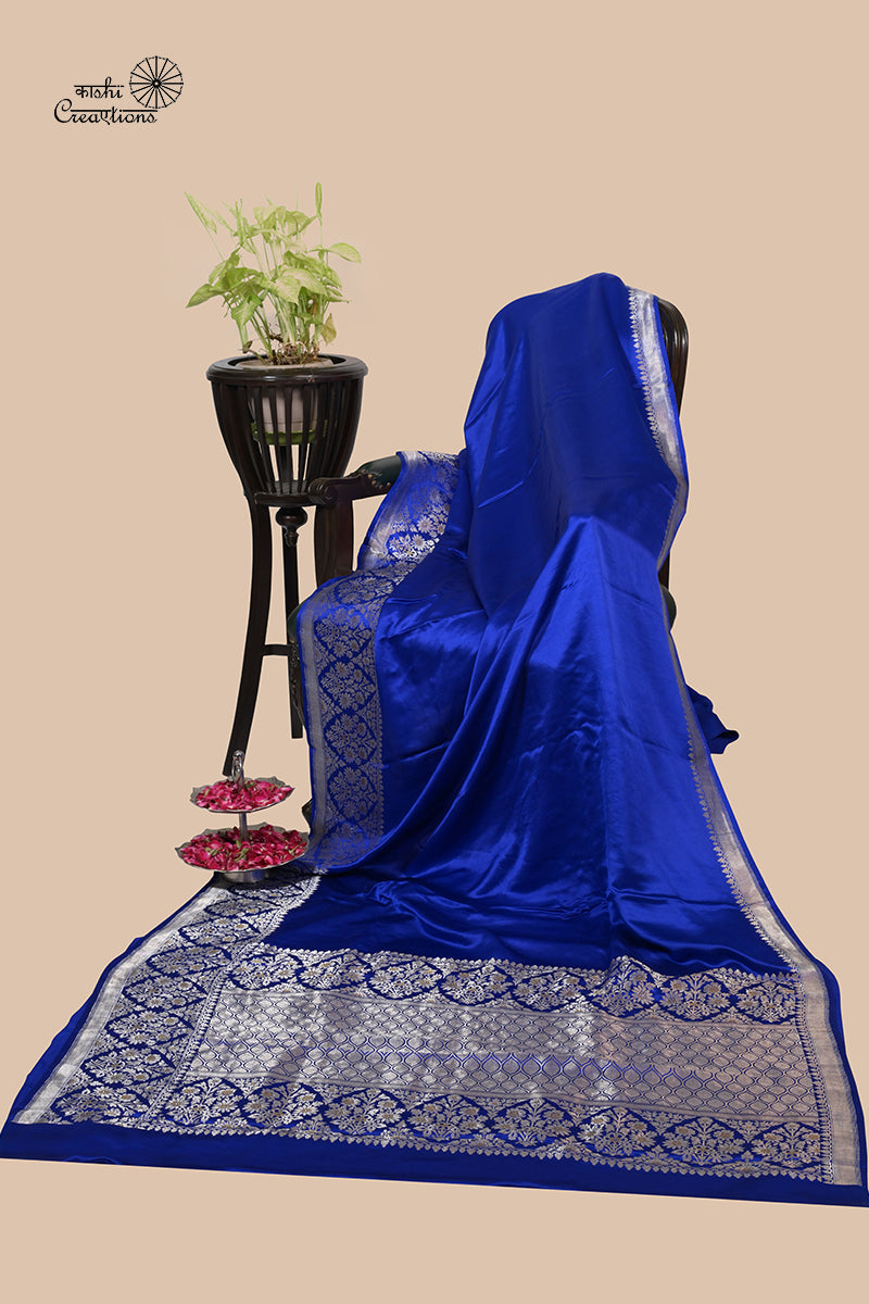 Royal Blue Pure Mashru  Silk Handwoven Banarasi Saree