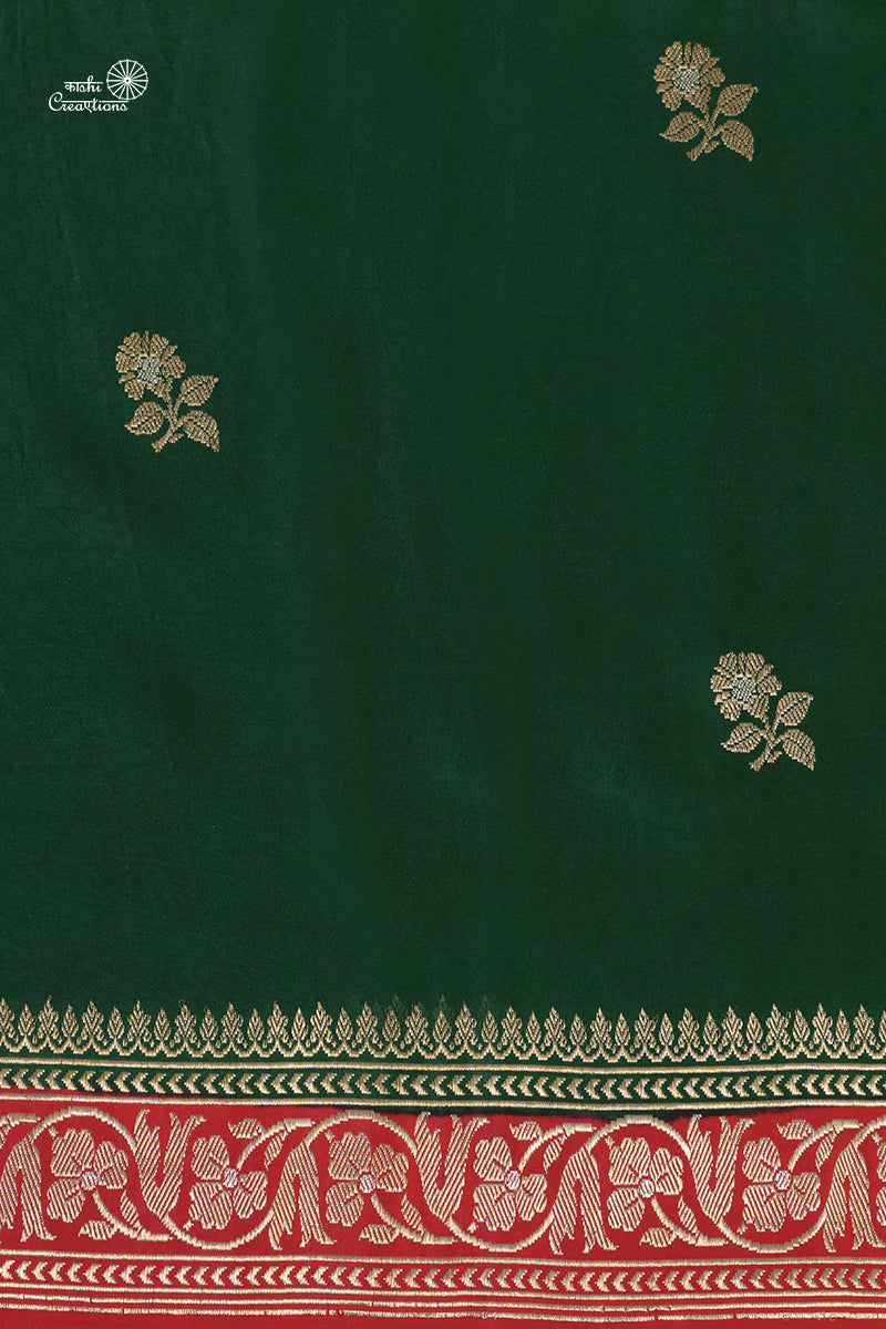 Green Red Pure Mashru Silk Handwoven Banarasi Saree