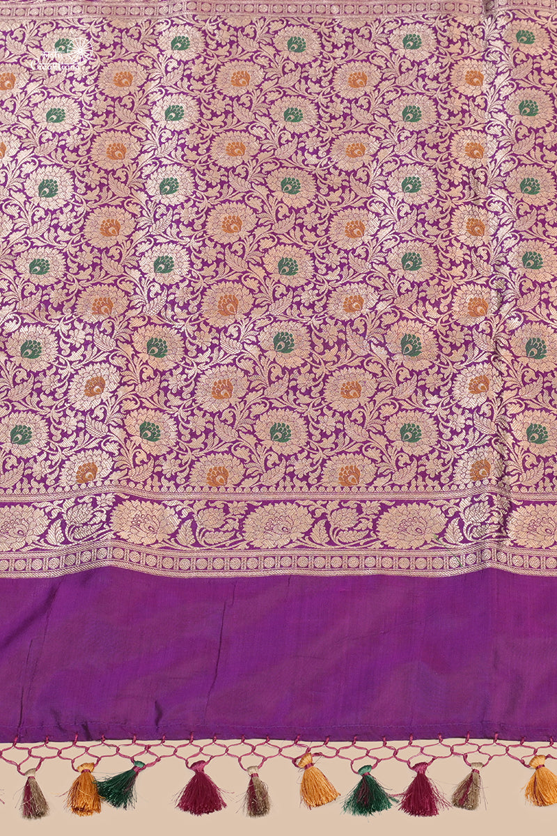 Deep Purple Pure Katan Silk Jungla Handloom Saree