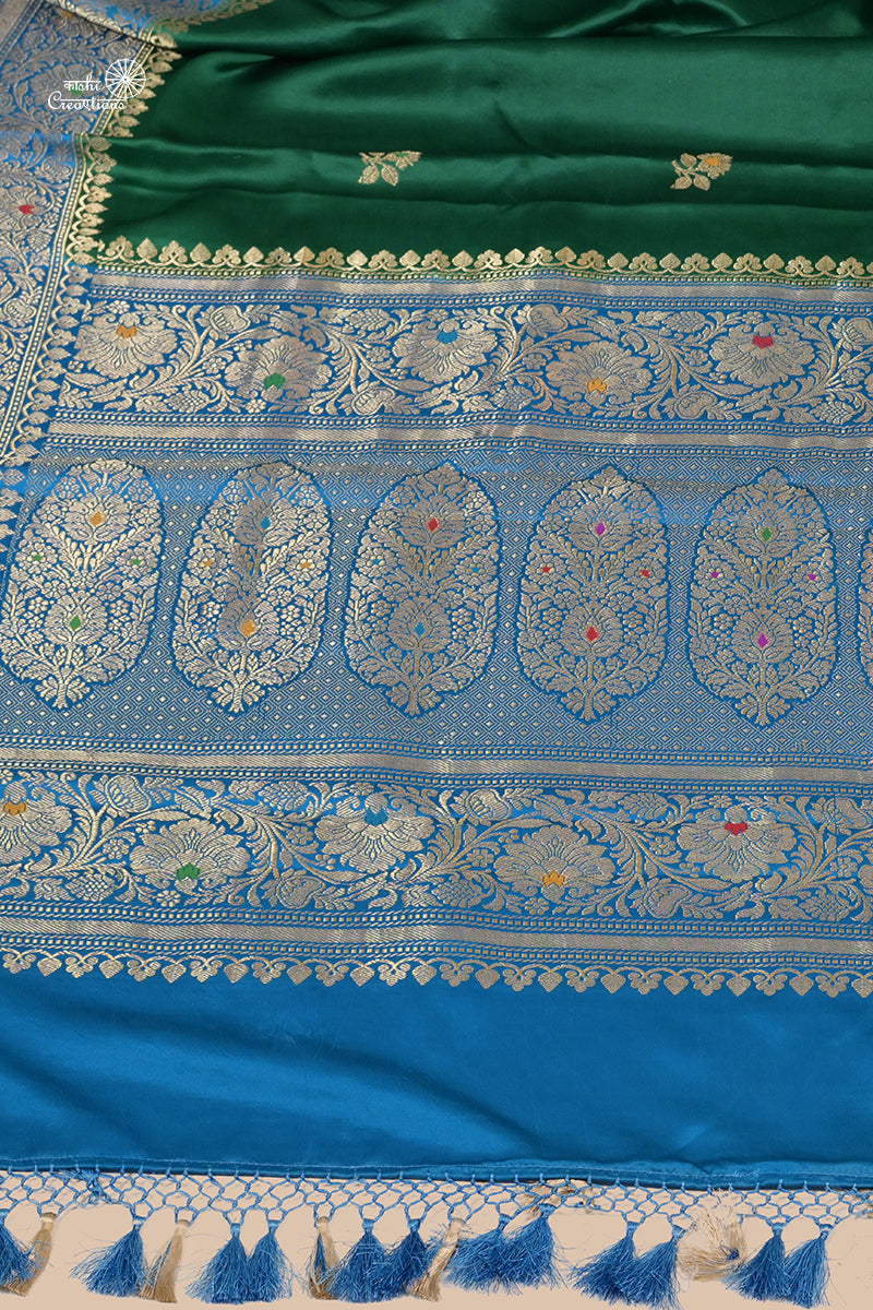 Green Blue Pure Mashru Silk Handwoven Banarasi Saree