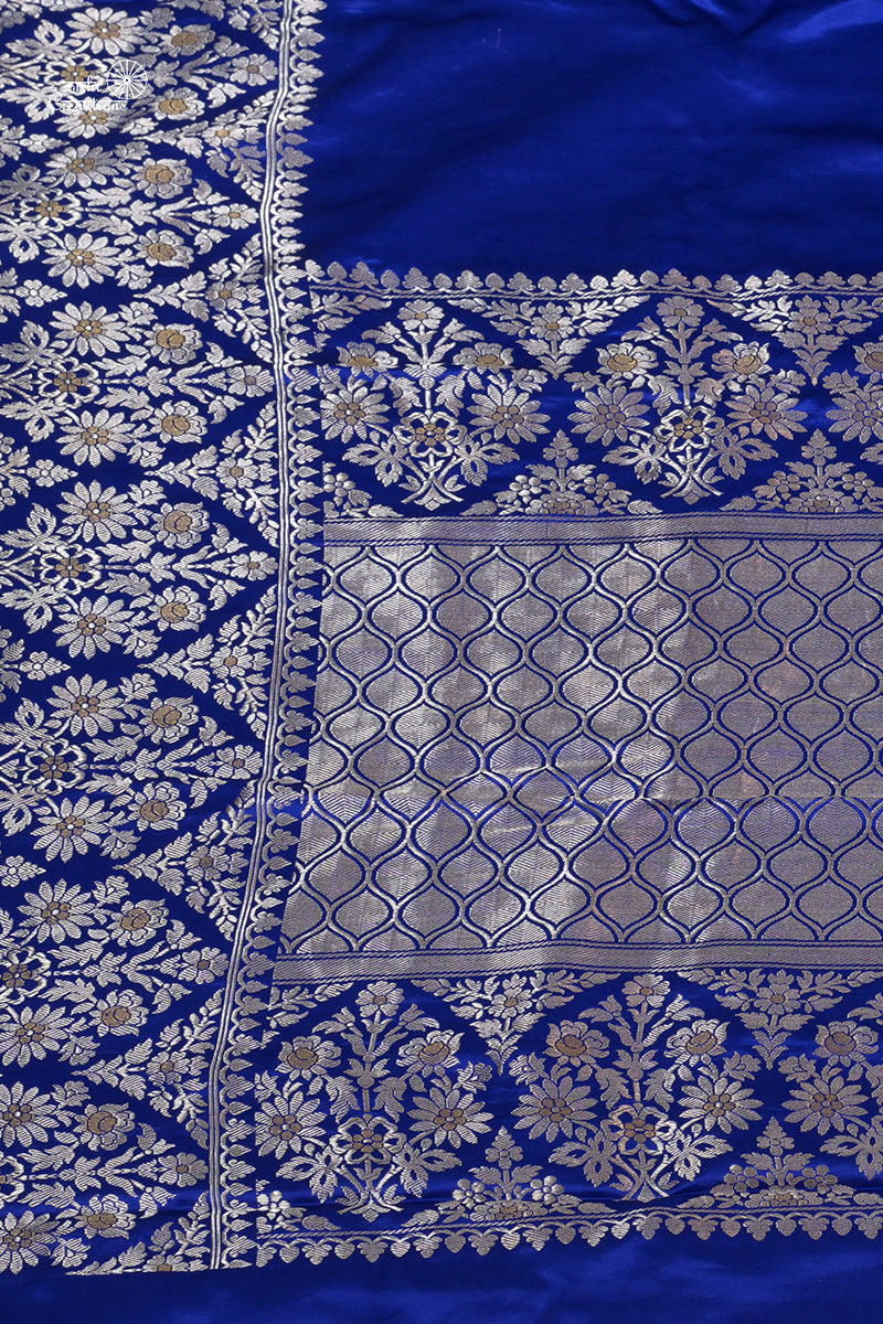 Royal Blue Pure Satan Silk Handwoven Banarasi Saree