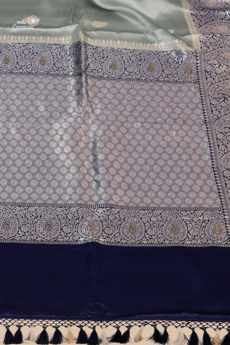 Grey Blue Pure Mashru Silk Handwoven Banarasi Saree