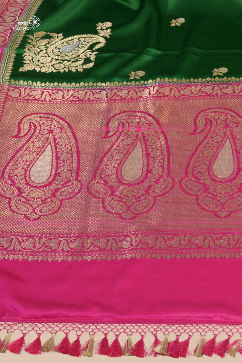 Green Pink Pure Mashru Silk Handwoven Banarasi Saree