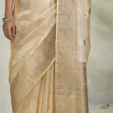 Load image into Gallery viewer, Off White Pure Kora Tissue Handloom Saree with Meenakari
