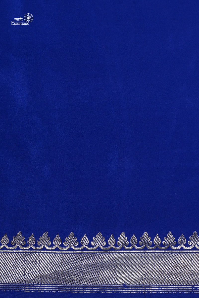 Royal Blue Pure Satan Silk Handwoven Banarasi Saree