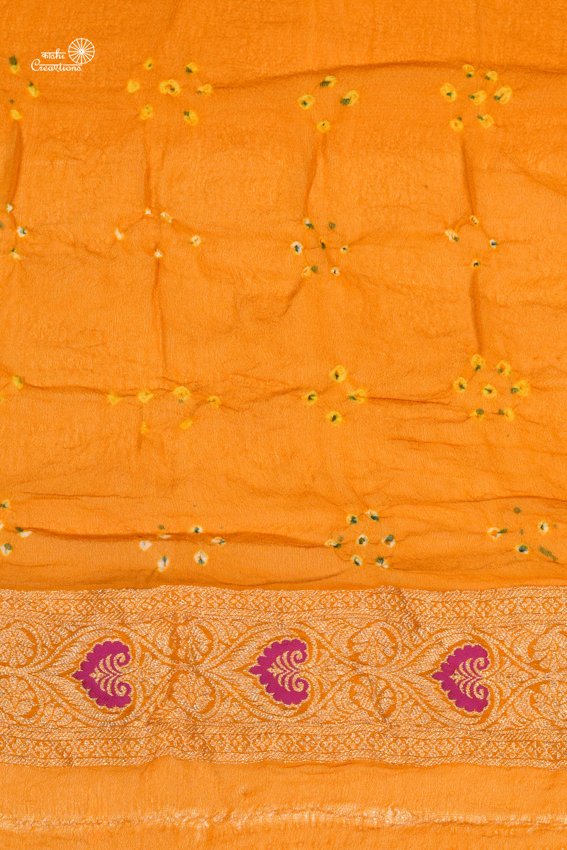 Yellow Pure Khaddi Georgette Banarasi Bandhej Saree with Meenakari