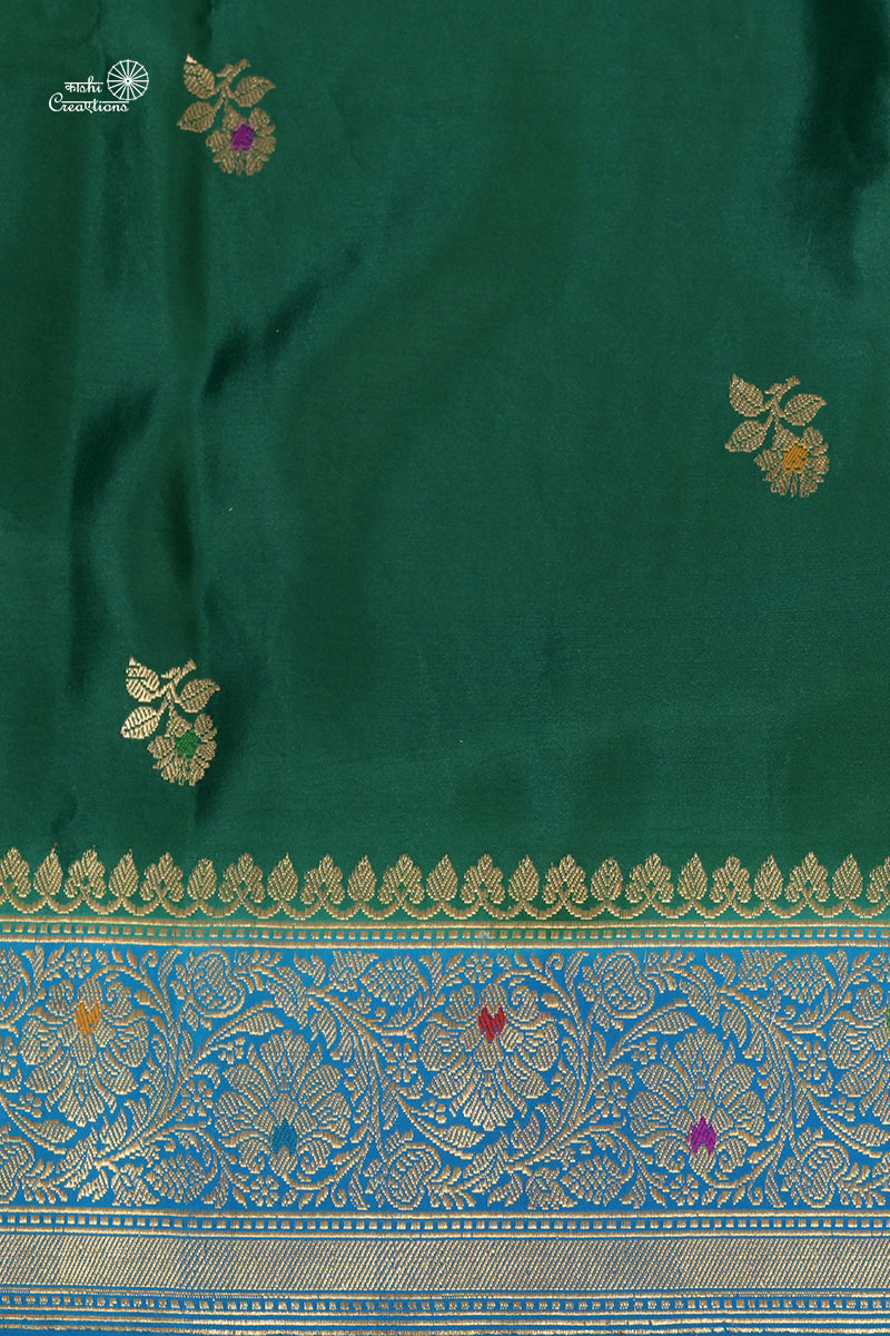 Green Blue Pure Mashru Silk Handwoven Banarasi Saree