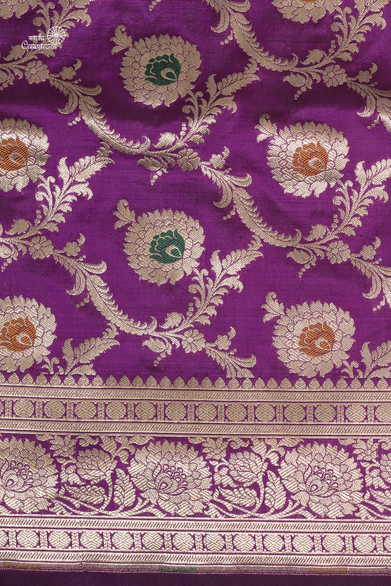 Deep Purple Pure Katan Silk Jungla Handloom Saree