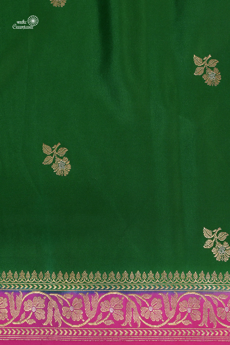 Green Pink Pure Mashru Silk Handwoven Banarasi Saree