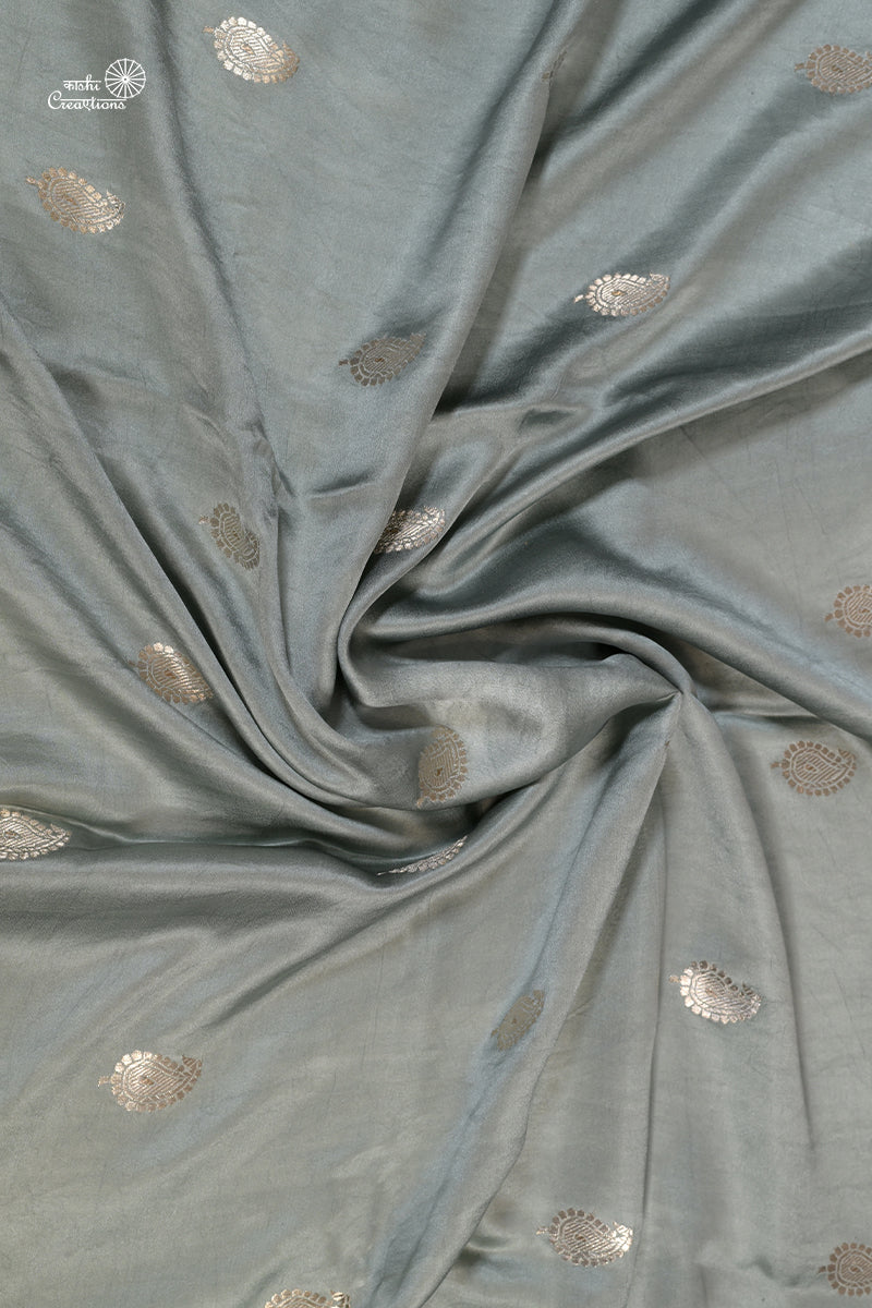 Grey Blue Pure Mashru Silk Handwoven Banarasi Saree