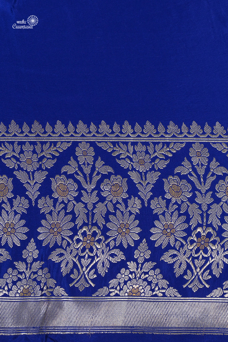 Royal Blue Pure Satan Silk Handwoven Banarasi Saree