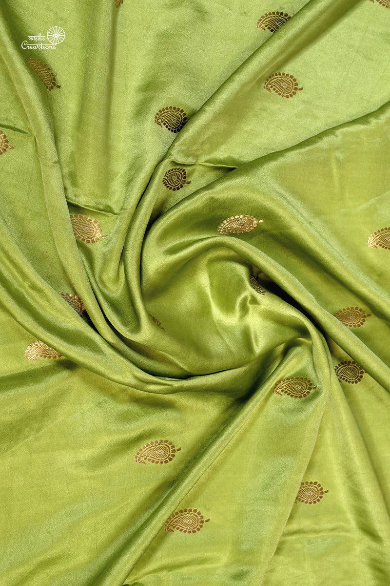 Parrot Green Pure Mashru Silk Handwoven Banarasi Saree