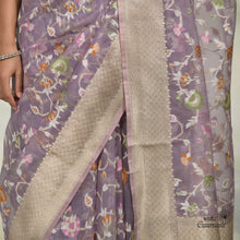 Load image into Gallery viewer, Lavender Pure Kora Silk Jungla Handloom Banarasi Saree
