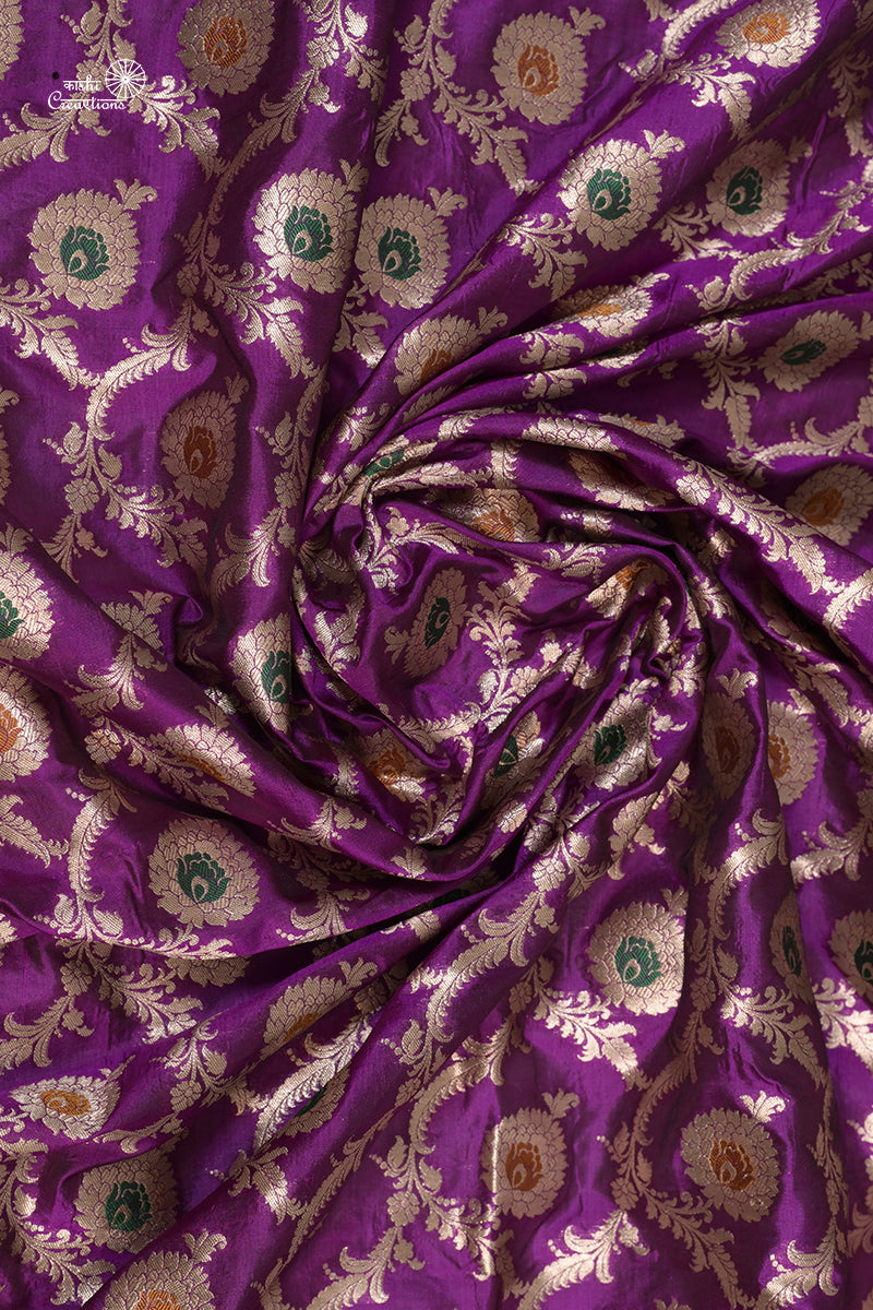 Deep Purple Pure Katan Silk Jungla Handloom Saree