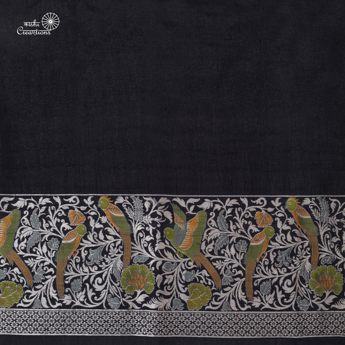 Black Pure Tussar Georgettte Handloom Banarasi Saree with Paithani Border with Meenakari