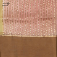 Load image into Gallery viewer, Shades of Light Brown, Powder Blue and Pink Lehariya Rangkat Pure Kora Silk Handloom Banarasi Saree
