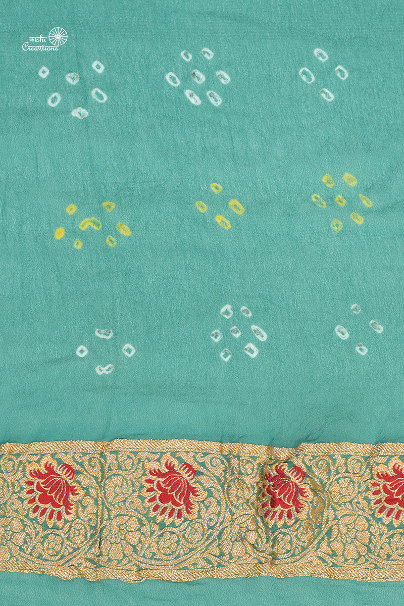 Aqua Blue Pure Khaddi Georgette Banarasi Bandhej Saree with Meenakari