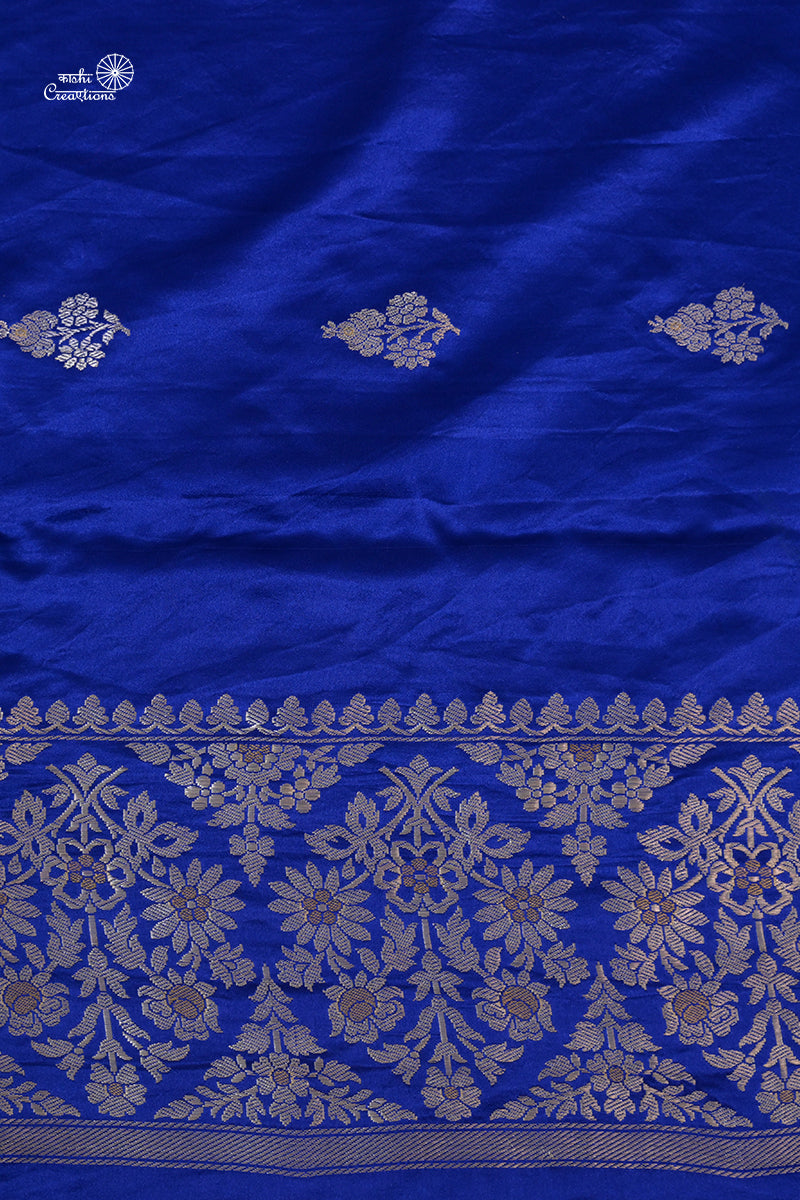 Royal Blue Pure Satan Silk Handwoven Banarasi Saree