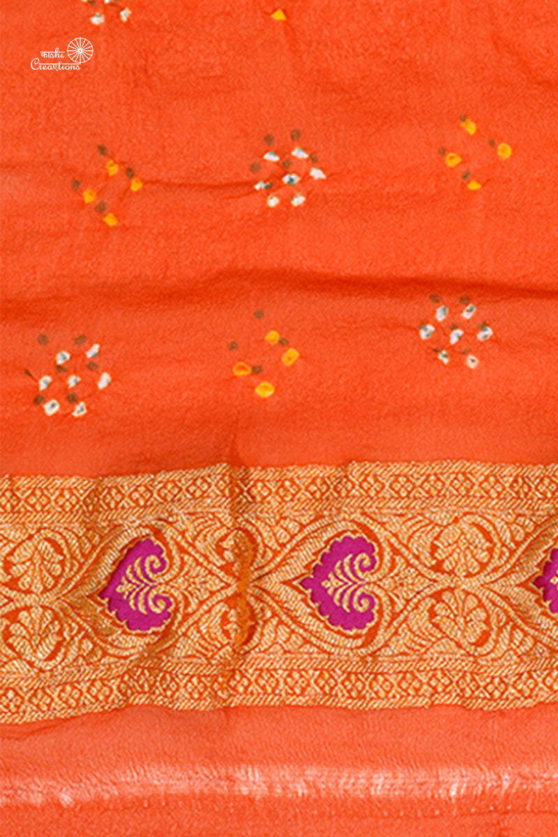 Burnt Orange Pure Khaddi Georgette Banarasi Bandhej Saree with Meenakari