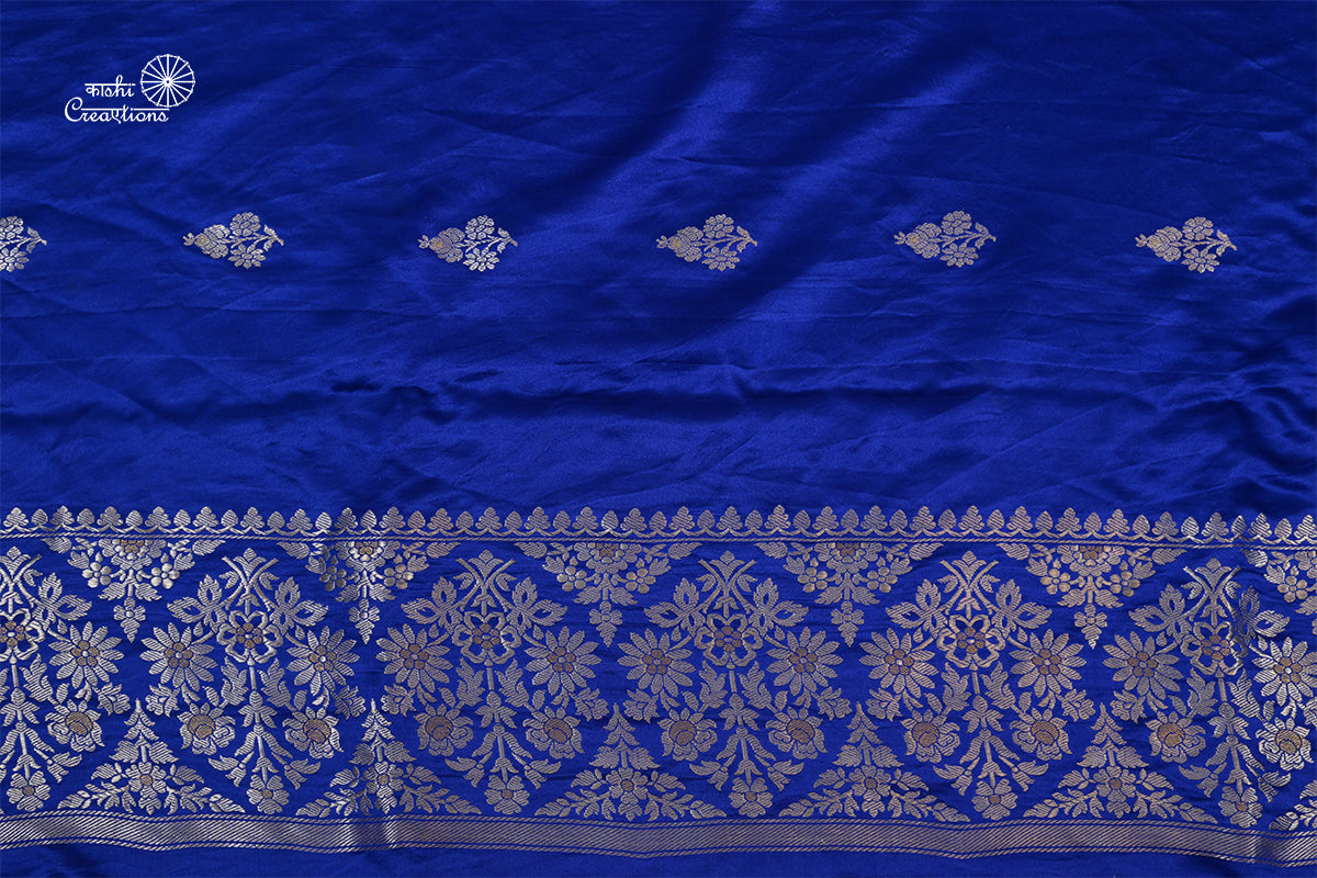 Royal Blue Pure Mashru  Silk Handwoven Banarasi Saree