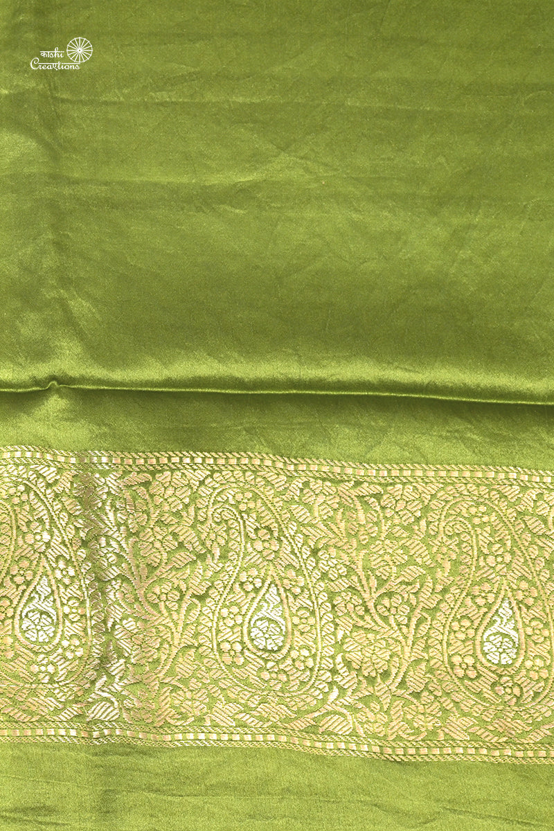 Parrot Green Pure Mashru Silk Handwoven Banarasi Saree