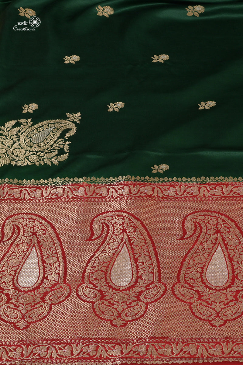 Green Red Pure Mashru Silk Handwoven Banarasi Saree