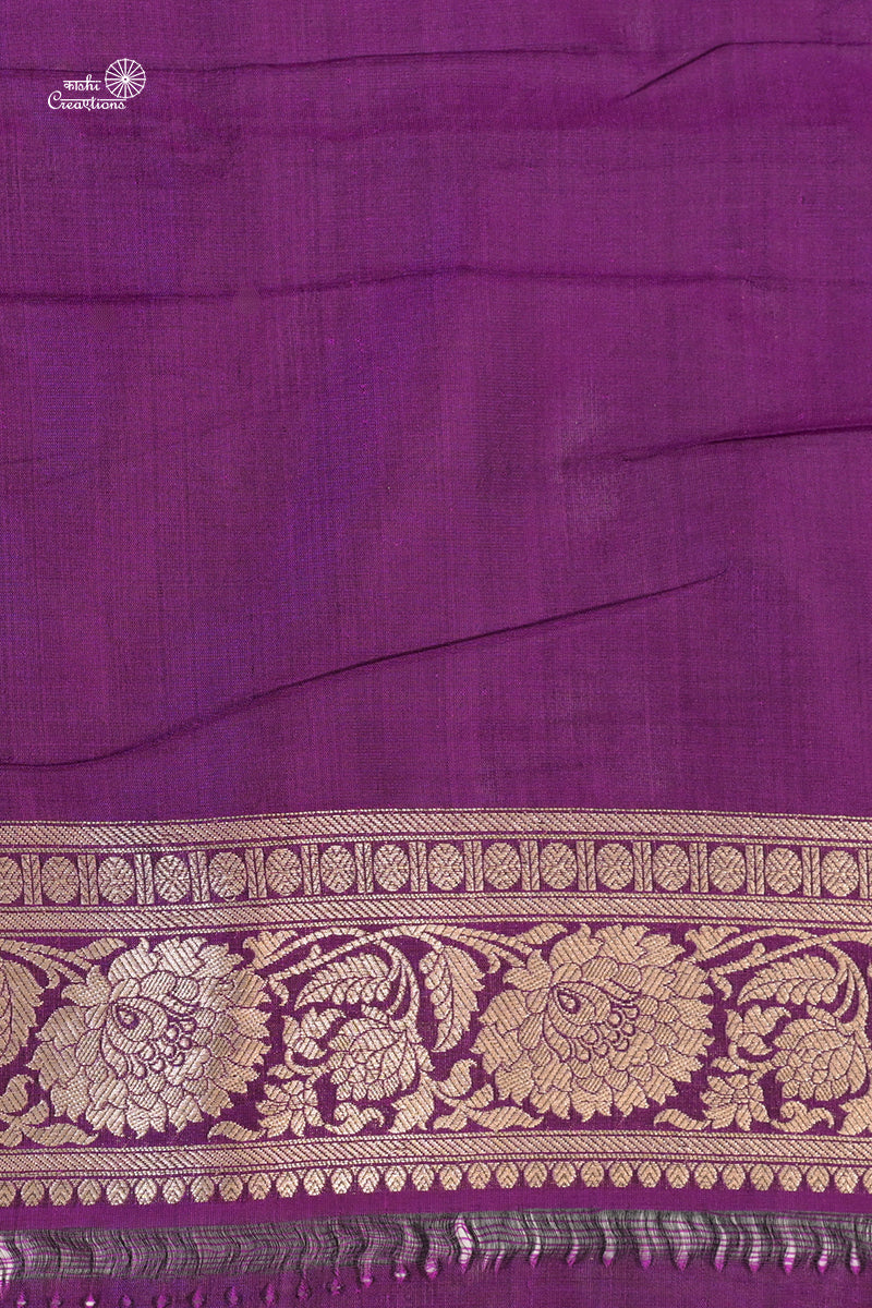 Deep Purple Pure Katan Silk Jungla Handloom Saree