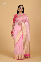 Load image into Gallery viewer, Powder Pink and hot Pink Shaded Pure Kora Silk Handloom Banarasi Saree
