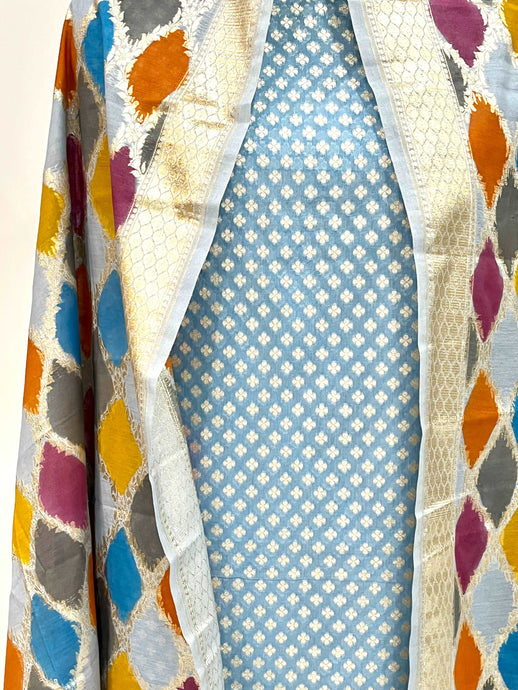 Light Blue Pure Cotton Banarasi Handloom Suits
