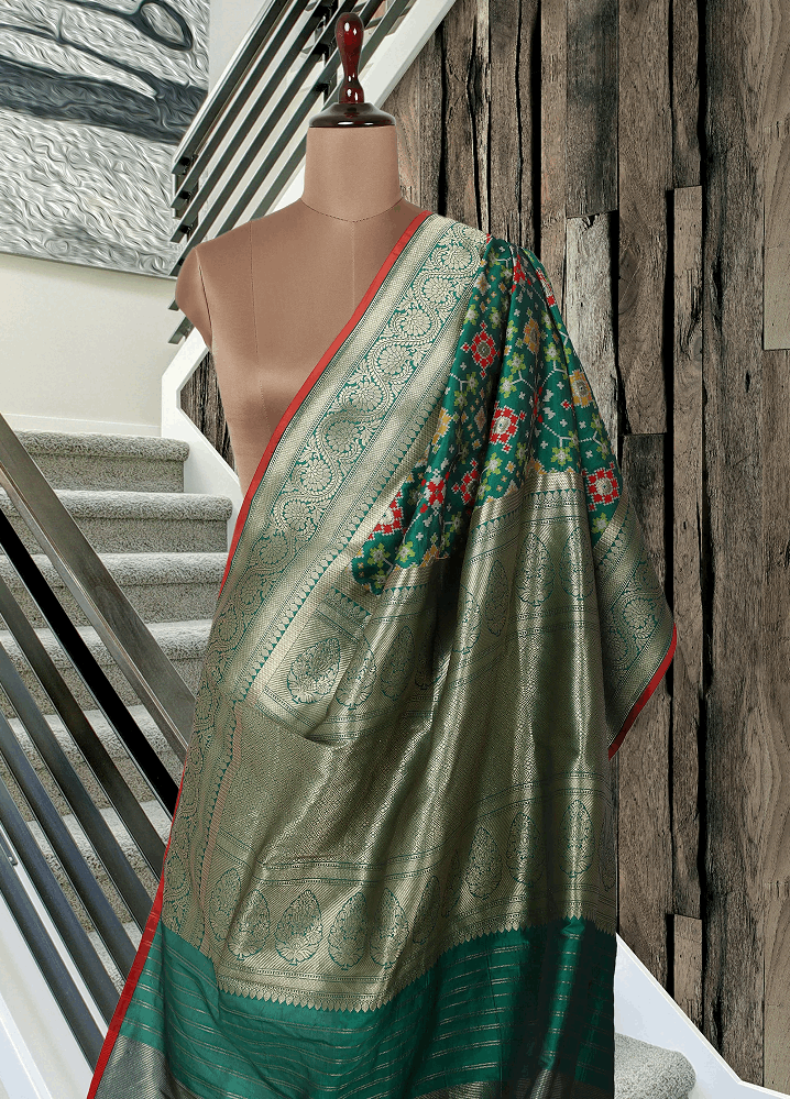 Green Patola Pure Silk Handloom Banarasi Saree