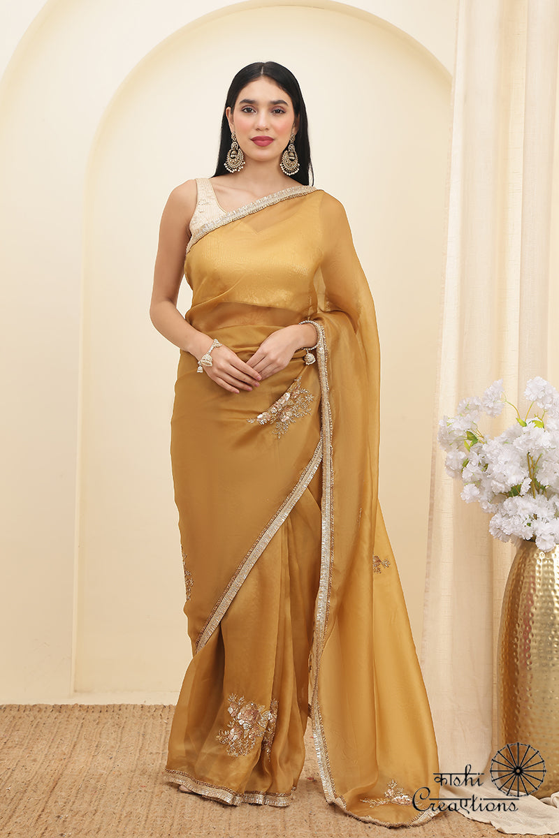 Walnut Brown Kora  Silk Hand work Banarasi Saree