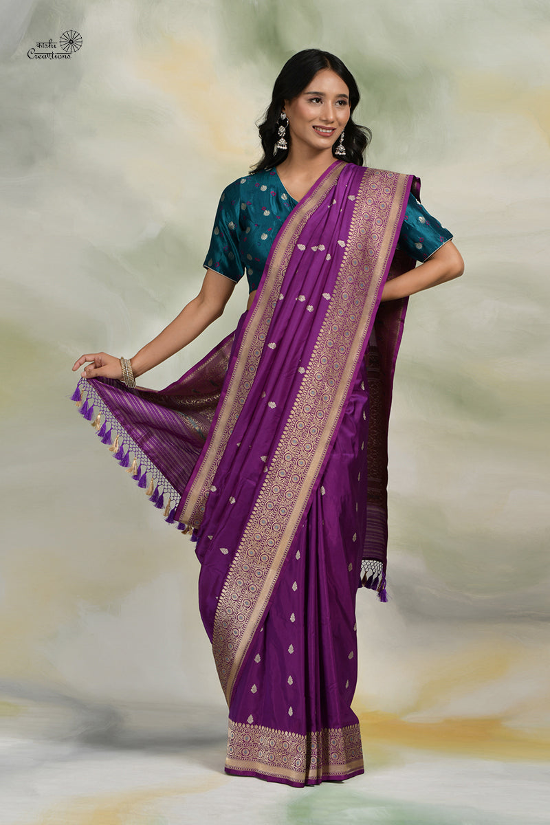 Purple Pure Katan Silk Handloom Banarasi Saree