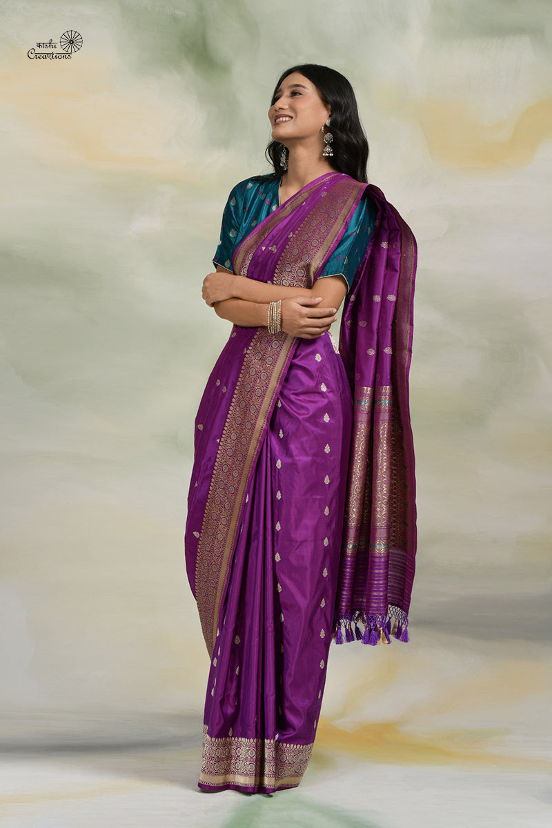 Purple Pure Katan Silk Handloom Banarasi Saree