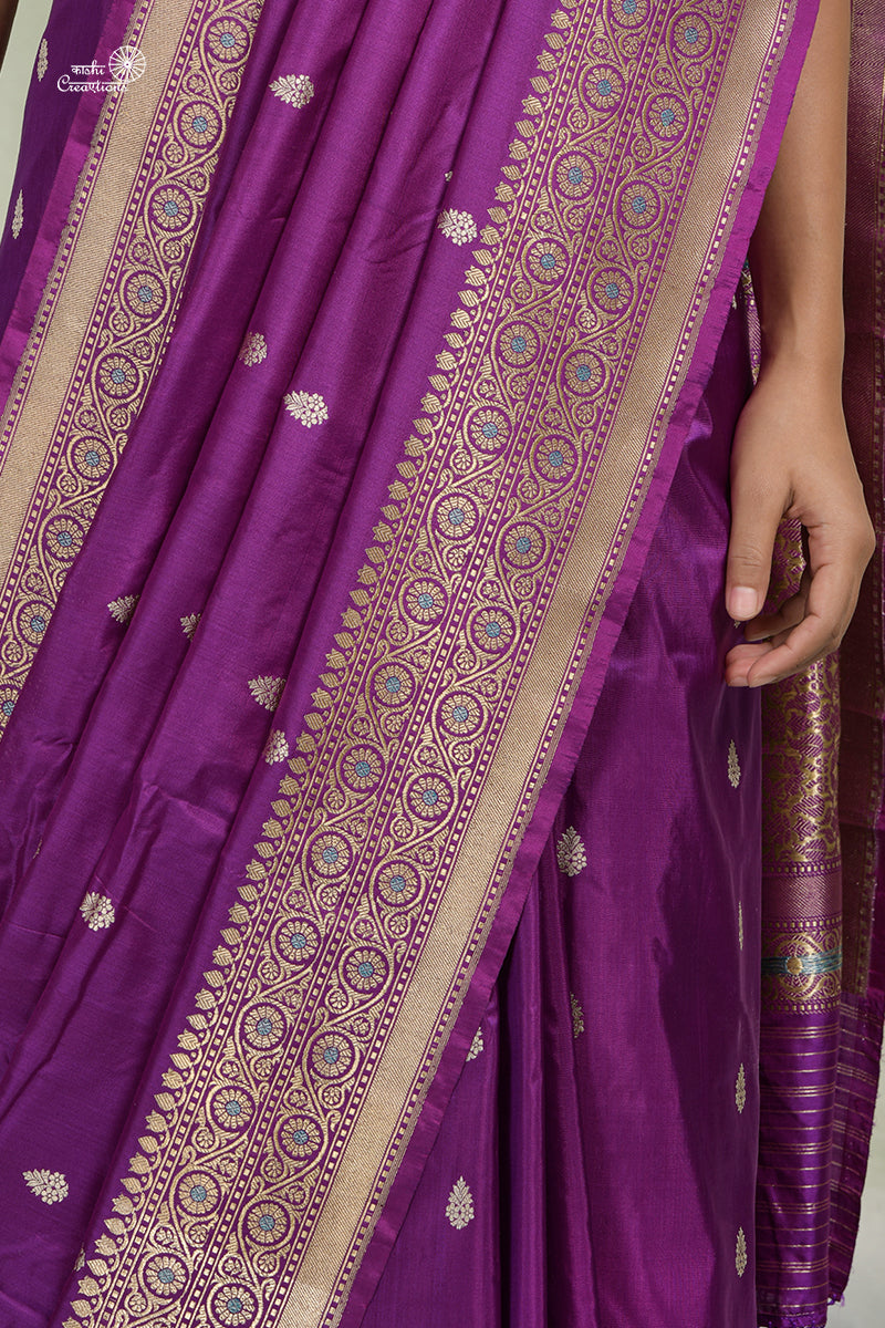 Purple Pure Katan Silk Handloom Banarasi Saree