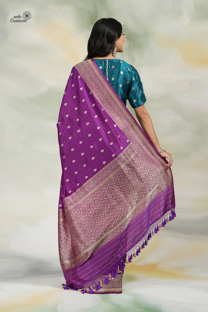 Purple Pure Katan Silk Handloom Banarasi Saree