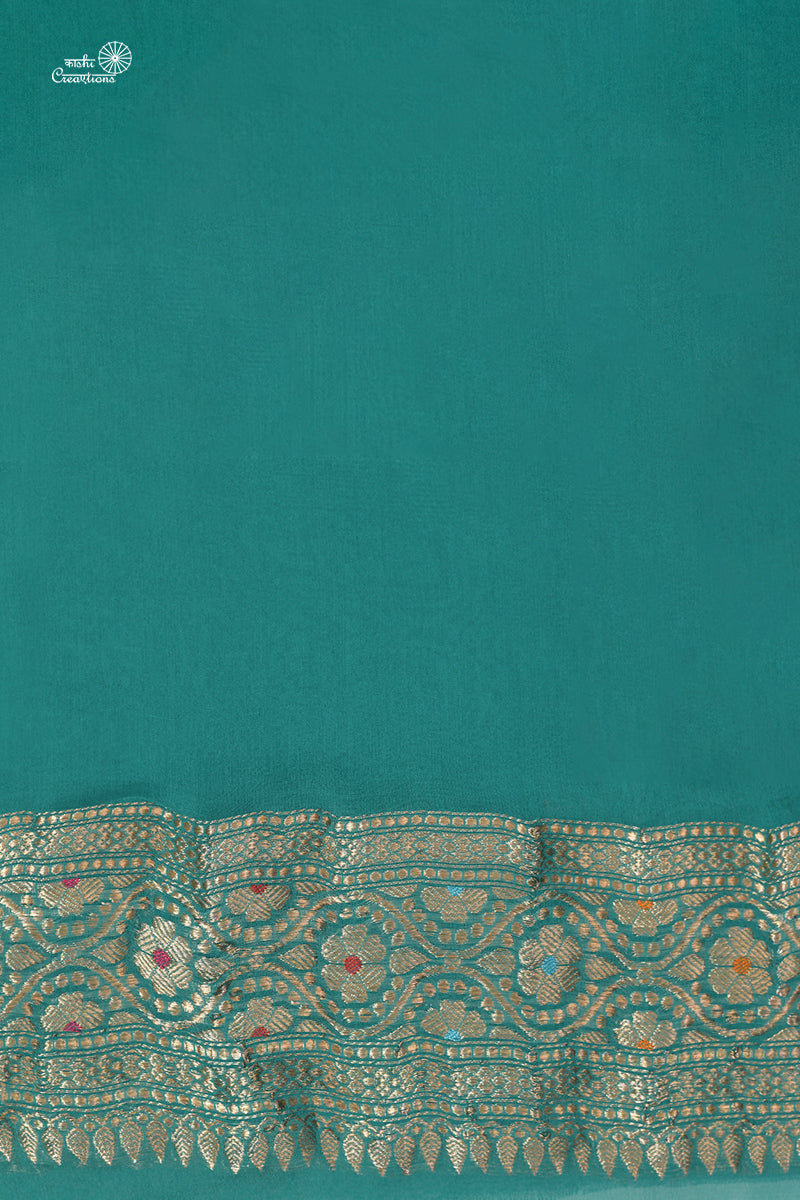 Aqua Blue shaded Chiffon Georgette Silk Handloom Banarasi Saree with Meenakari