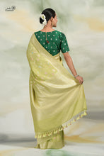 Load image into Gallery viewer, Light Parrot Green Pure Tussar Georgette Handloom Bnarasi Saree
