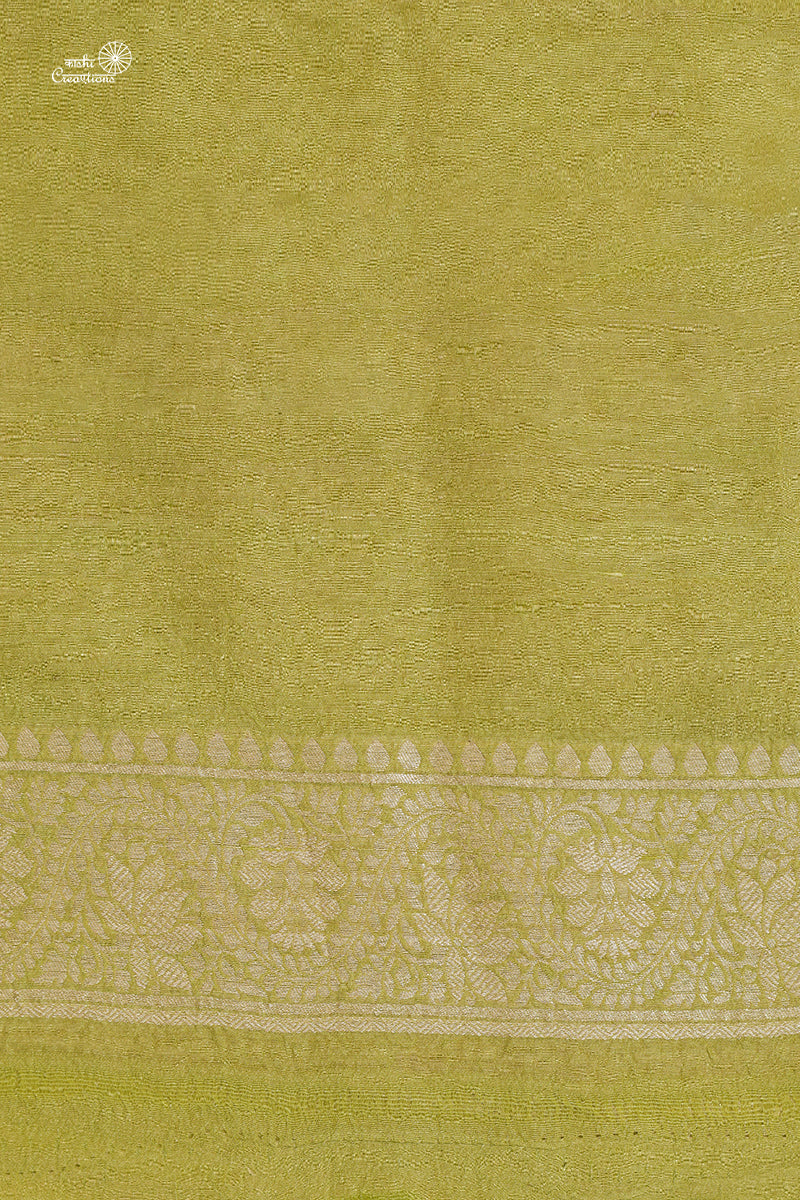 Light Parrot Green Pure Tussar Georgette Handloom Bnarasi Saree