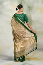 Load image into Gallery viewer, Golden Green Tissue Katan Silk Handloom Banarasi Saree
