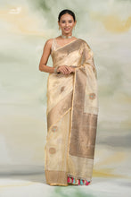 Load image into Gallery viewer, Off white Golden Pure Tissue Kora Handwoven Banarasi Saree
