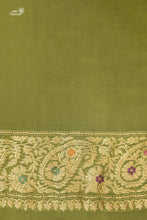 Load image into Gallery viewer, Light and Dark Mehndi Green Shaded Chiffon Georgette Hnadloom Banarasi with Meenakari
