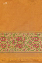 Load image into Gallery viewer, Mustard Yellow and Pink Pure Katan Silk Tanchui Jamawar Handloom Saree with Zari

