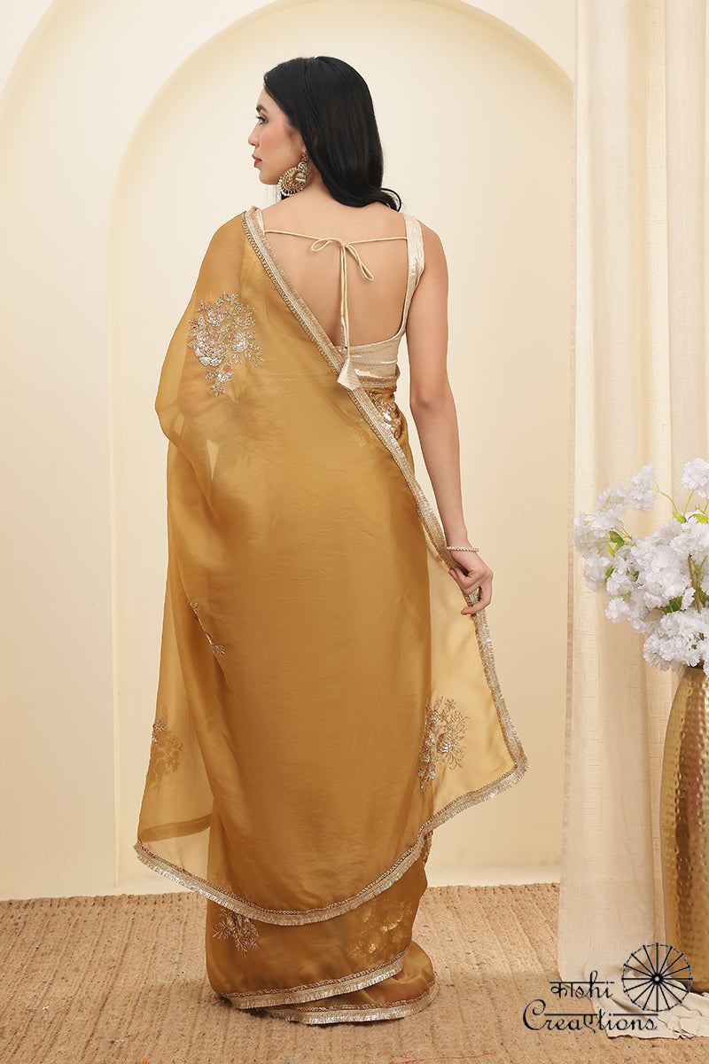 Walnut Brown Kora  Silk Hand work Banarasi Saree