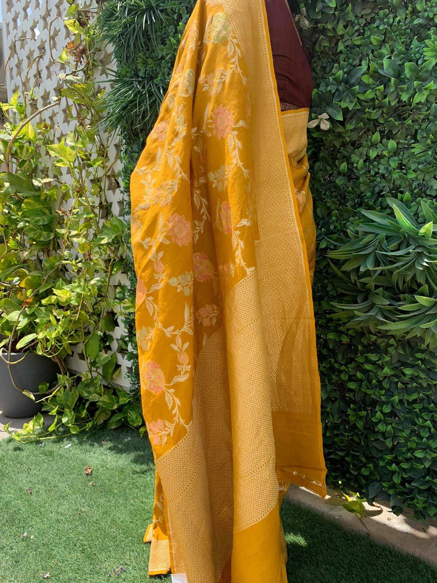 Mustard Jungla Chiffon Munga Handwoven Saree