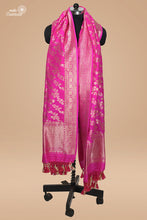 Load image into Gallery viewer, Rani Pink Pure Katan Silk Lehariya Bel  Jungla Handloom Dupatta
