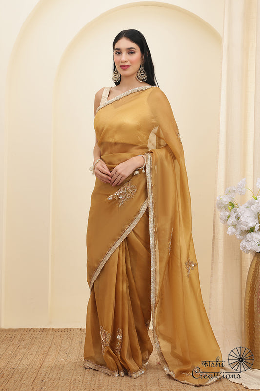 Walnut Brown Kora  Silk Hand work Banarasi Saree