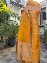 Load image into Gallery viewer, Mustard Yellow Pure Tussar Silk Khadwa Boota Handloom Suit with Pure Kora Silk Khadwa Dupatta
