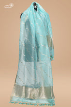 Load image into Gallery viewer, Sky Blue (Aasmani) Lehariya Bel Pure Kora Silk Handloom Banarasi Dupatta
